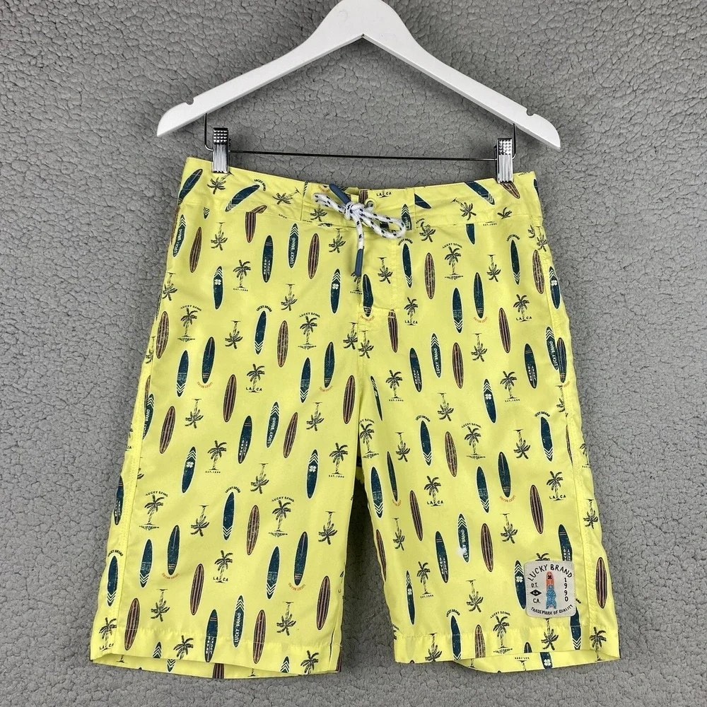Lucky Brand Boardshorts Boys Sz 18 XL Yellow Surfwear‎ Surfboards Swim Trunks
